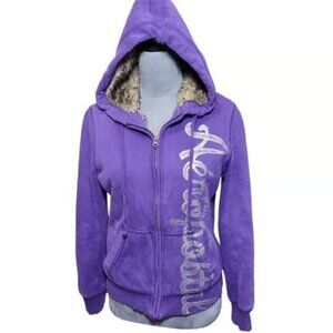 Y2K Aeropostale Purple Faux Fur Lined Full Zip Hoodie Sweatshirt Large